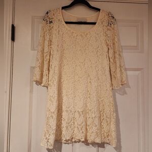 Sole Dione Studio cream colored lace layered mini dress S